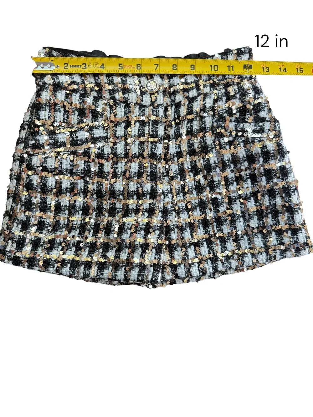 A Loves A Girls Shorts Black White Tweed Sequin Plaid Gold Button Size M (9-10Y)